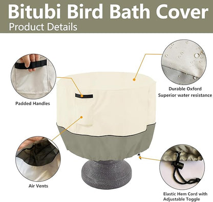 Bitubi Bird Bath Cover（24"x18"） 600D Oxford Cloth Garden Fountain Statue Protective Cover with Drawstring Waterproof Windproof Fountain Protector