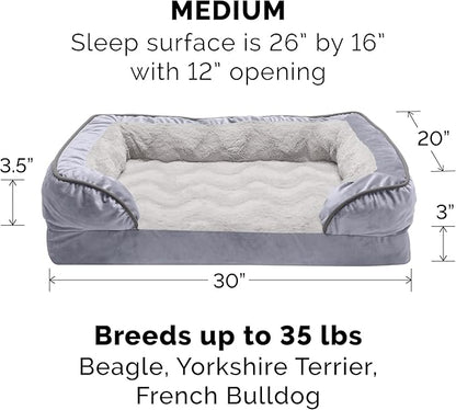 Furhaven Memory Foam Dog Bed for Medium/Small Dogs w/ Removable Bolsters & Washable Cover, For Dogs Up to 35 lbs - Plush & Velvet Waves Perfect Comfort Sofa - Granite Gray, Medium