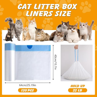120 Pack Cat Litter Bags Compatible with Litter Robot 3 & 4, Self Cleaning Automatic Litters Box Liners, 25.2 x 15.7 inch (10-12 Gallons)