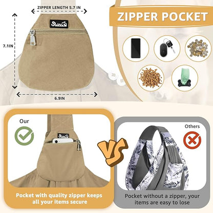 SlowTon Dog Carrier Sling - Thick Padded Shoulder Strap Adjustable Dog Carriers for Small Dogs, Puppy Carrier Purse for Pet Cat with Front Zipper Pocket Safety Belt Machine Washable (BRN, M)