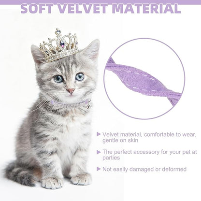 EXPAWLORER Soft Velvet Safe Cat Collars for Girl Cats - Rhinestones Bling Diamante Adjustable Collars Breakaway- Chirstmas Cat Clollar Gifts with Bells for Boy Cats Kitty and Small Dogs