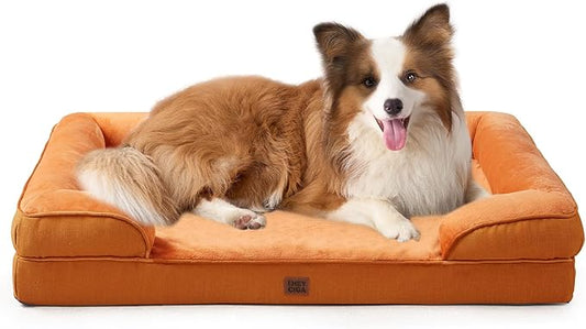 EHEYCIGA Orthopedic Dog Beds for Large Dogs, Waterproof Memory Foam Large Dog Bed with Sides, Non-Slip Bottom and Egg-Crate Foam Pet Couch Bed with Washable Removable Cover,Pumpkin Orange