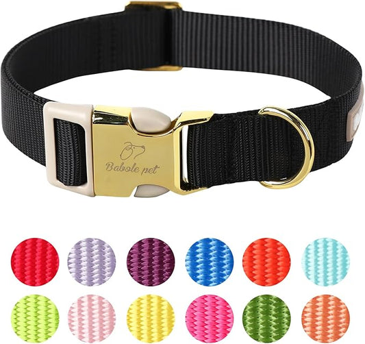 Nylon Dog Collar - Adjustable Black Soft Webbing Dog Collars for Small Medium Large Dogs Boy Girl Puppy Collar with Safety Metal Buckle XS