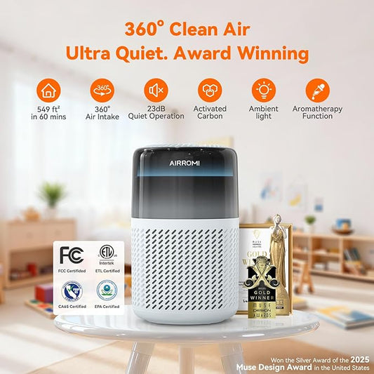 AIRROMI HEPA Air Purifier for Bedroom&Home,Pet Air Purifier for Home Pets,Removes Pet Odor,Cat Litter Smell,Dust,Smoke&Allergies,Quiet Room Air Purifier with Scents,360°Air Cleaner,A2005 Blue