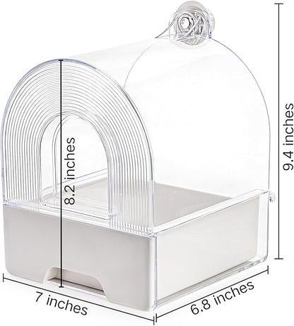 Coloch Hanging Bird Bath for Cage, Clear Bird Bathtub with Bottom Drawer 3 in 1 Multifunction Bird Bath/Bowl/House Bird Cage Accessory for Small to Medium Birds, Parrot, Cockatiel, Finch, Lovebird