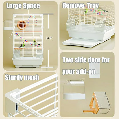 Basic Bird Cage, 24.8inch Parrot Cage (24.8" x 14.6" x 11"),Bird Cage with Ladder, Horizontal Bar, 2 Feeders, and Swing