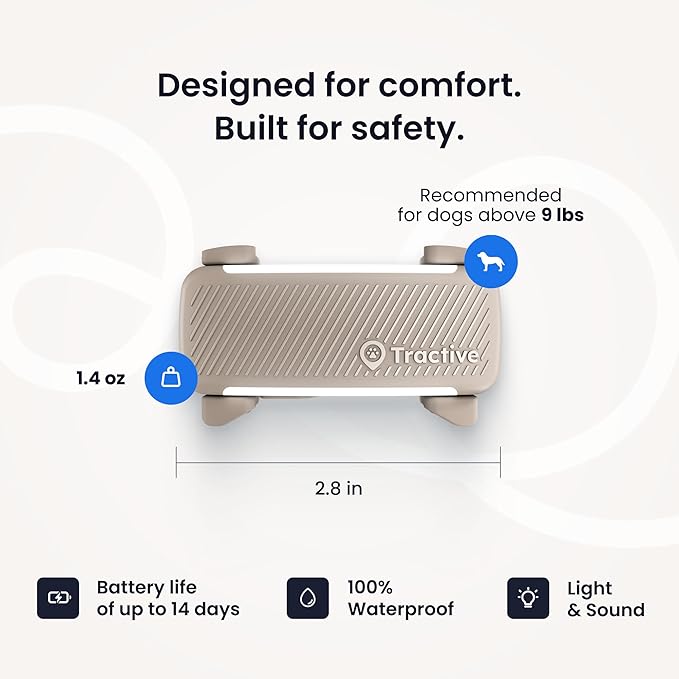 Tractive Smart Dog GPS Tracker | Live Pet Tracker with Virtual Fence | Vital Signs Monitoring of Heart & Respiratory Rate | Bark Monitoring | Dog Collar Attachment (Brown)