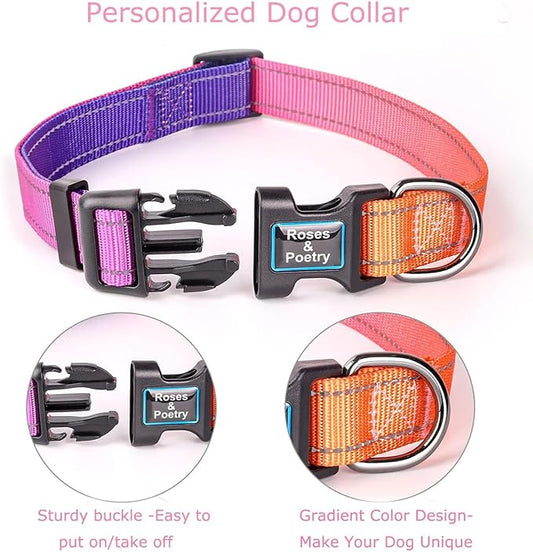 Roses&Poetry Reflective Dog Collar with Gradient Mistyrose, Adjustable Durable Pet Collars for Small Medium Large Dogs (Mistyrose-L)