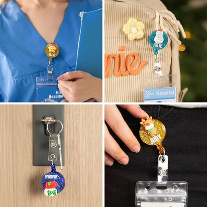 callie Personalized Christmas Badge Reel - Custom Name, Christmas Nurse ID Badge Holder Retractable with Alligator Clip, Cute Snowman Santa Elk Bell, Gifts for Nurse RN CNA Doctor