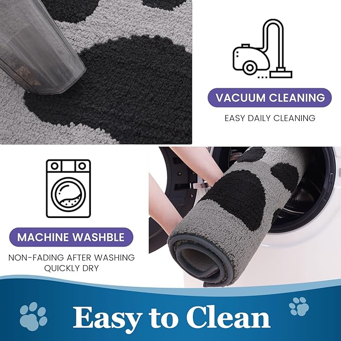 Buganda Dog Door Mat for Muddy Paws, Absorbent Dirt Trapper Washable Indoor Doormats, Non Slip Low-Profile Mud Mat for Dogs, Front Entrance Doormat for Inside Floor (36x24 Inches, Grey)