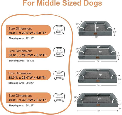 Large Dog Bed Orthopedic Washable: Beds Bolster XL Bed Big XLarge Dogs Memory Foam Couch Sofa Waterproof with Removable Cover - Dark Grey