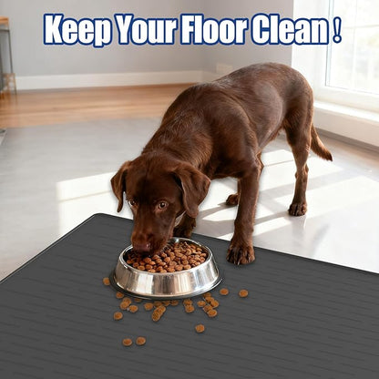 31.8"x23.8" Extra Large Pet Food Mat, Silicone Dog Mats for Food and Water, XL Nonslip Pet Feeding Mats for Floors,Dog Cat Bowl Mat with Raised Edges, Black