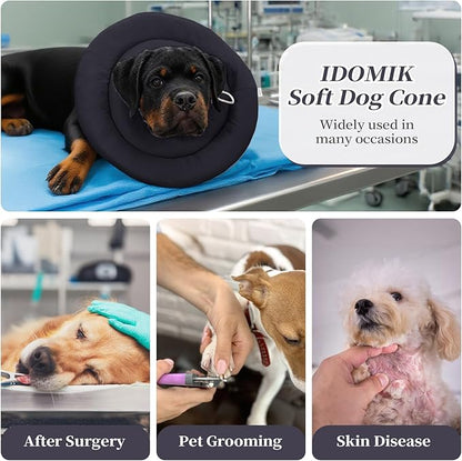 IDOMIK Dog Recovery Collar, Waterproof Soft Dog Cone After Surgery, Comfy Protective Elizabethan Collar Alternative for Dogs Cats, Adjustable Pet Neck Donut Cone Anti-Licking Biting Wounds,Grey,XL
