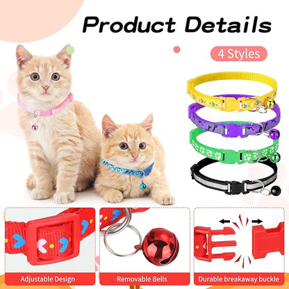 Yunsailing 24 Pcs Cat Collars with Bells for Litter Cat Puppy Soft Nylon Whelping Adjustable Reflective Kitten Collars for Newborn Pets Dogs Kitten, Assorted Colors