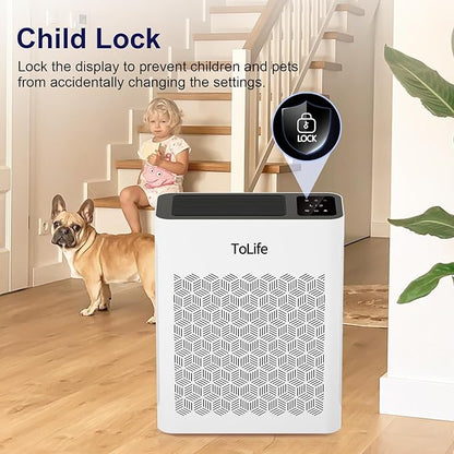 Tolife Air Purifier Large Room, Air Purifiers for Home Pets Hair with Washable Filter, Air Cleaner for Bedroom up to 1095 Ft² Dust Smoke Odor, Sleep Mode, Timer, White