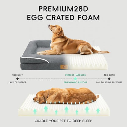 HOMEMATE Dog Bed for Extra Large Dog: 48x35 inch Orthopedic Large Dogs Bed XXL Outdoor Pet Cat Bed Sofa Supplies with Toy Dogs Crate Pad Couch with Removable Washable Cover & Non-Slip Botton Dark Grey