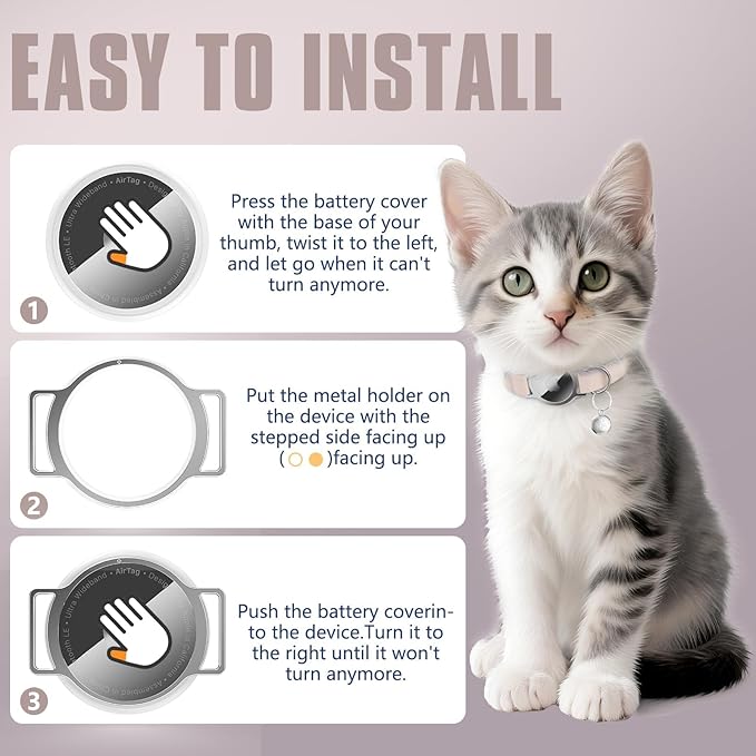 Cat Collar, Ultra Elastic Cat Tracker Collar, Holder Compatible with Apple Air Tag, [Lightweight & Scratch Resistant] Adjustable Stepless GPS Pet Collar for Cats Kittens, Khaki