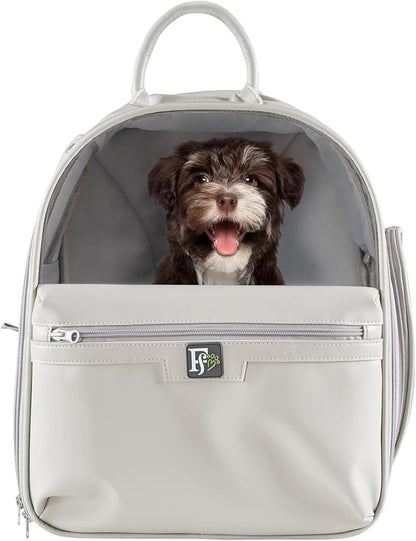 Friends Forever Cat Backpack, Dog Carrier for Small Dogs Travel Bag with Padded Straps, Removable Sherpa Mat, Fully Ventilated, Front Viewing Window, Grey