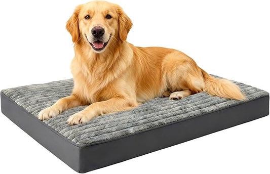 Dog Bed Extra Large Sized Dogs, Orthopedic XL Dog Beds with Removable Washable Cover, Waterproof Indestructible Big Dogs Bed with Anti-Slip Bottom, Egg Crate Memory Foam Pad, 41"x27"x3.5", Grey