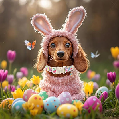 Easter Dog Collar for Large Dogs - Colorful Bunny Print Easter Collar for Male Female Dogs, Lightweight Adjustable Spring Holiaday Dog Collars with Quick Release Buckle L