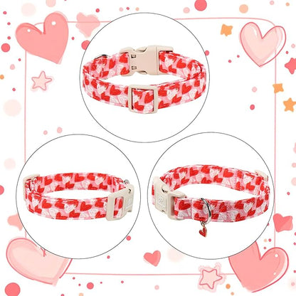 Valentines Dog Collar for Medium Dogs - Cute Pink Girl Dog Collar, Doodle Heart Pattern, Adjustable Valentine Dog Collars with Red Heart Charm M