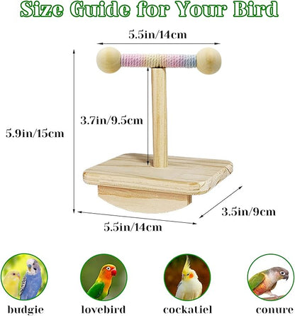Natural Wood Bird Perch Stand Training, Intelligence Puzzle Enrichment Toys for Parakeets, Wooden Parrot Perch Platform, Bird Playground Play Stands for Conure, Cockatiel, Budgie Interactive Toys