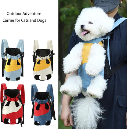 Lightweight Pet Backpack Carrier for Small Dogs & Cats - Easy-Fit Adjustable Straps, Basic Legs-Out Design, Durable for Daily Use (Fits Pets Under 15lb) (Yellow-White Color-Blocked, Large)
