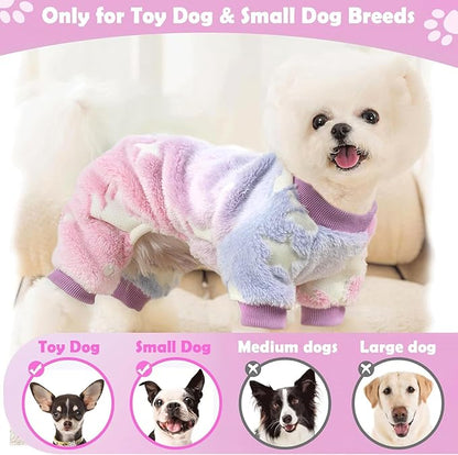 Dog Sweaters Small Girl Warm Fleece Pajamas, Cute Extra Small Dog Clothes, 4 Legs Puppy Jumpsuit Pjs Soft Stretchy Doggie Onesies Pet Outfit Apparel for Chihuahua Yorkie, Pink, XXS