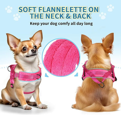 SlowTon No Pull Small Dog Harness and Leash Set, Puppy Soft Vest Harness Neck & Chest Adjustable, Reflective Lightweight Harness & Anti-Twist Pet Lead Combo for Small Medium Dogs (Fuchsia, XXS)