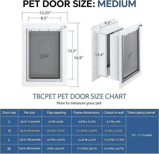 Dog Door for Wall Steel Frame, Telescoping Tunnel & Double Food-Grade Silicone Flaps Pet Door, Doggy Doors with Secure Lock (Pets Up to 40 lbs) - Medium