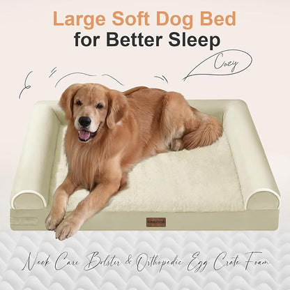 Large Dog Bed Orthopedic Washable: Beds Bolster XL Bed Large Big Dogs Egg Crate Foam Couch Sofa Waterproof with Removable Cover - Beige