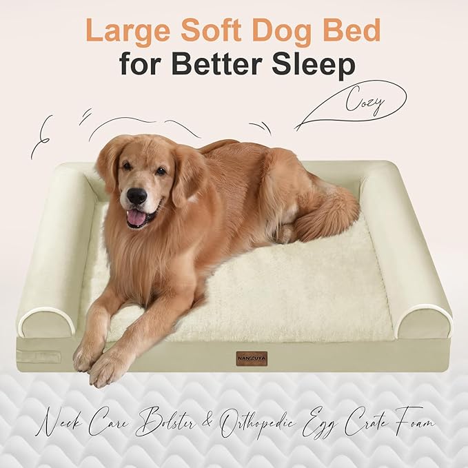 Small Dog Bed Orthopedic Washable: Beds Bolster Small Sized Dogs Cats Bed Egg Crate Foam Couch Sofa Waterproof with Removable Cover - Beige