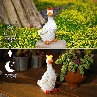 Goodeco Garden Goose Statue with Solar Butterfly - Outdoor Goose Decor for Unique Gifts for Mom & Garden Lovers (Off White)