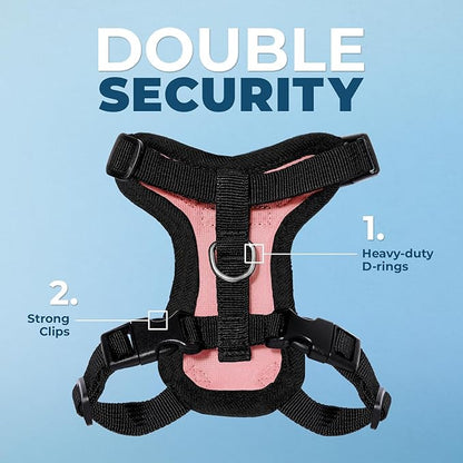 Voyager Escape-Proof Step-in Lock Cat Harness & 5ft Neoprene-Handle Leash Set All-Weather Mesh with Reflective Stitching for Small to Large Cats by Best Pet Supplies, Pink/Black Trim, XS
