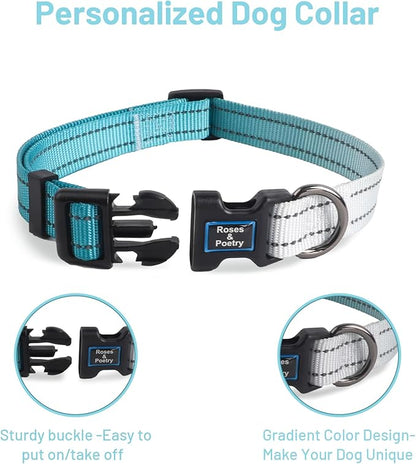 Roses&Poetry Dog Collars for Medium Dogs, Adjustable Durable Pet Collars for Small Medium Large Dogs (Teal-M)