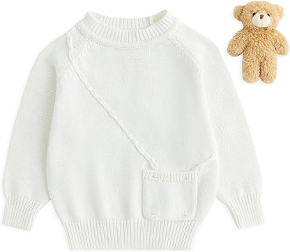 Simplee kids Baby Girl Knit Sweater with Bear in The Pocket Toddler Pullover Sweater Cute Fall Winter Clothes