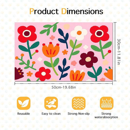 Pet Feedings Mats 20x12 inch Floral Print Pet Bowl Placemat Non Slip Mat for Cat and Dog Food and Water Indoor Pet Feeding Station Colorful Meal Mat for Small Pets Kitchen Floor Use