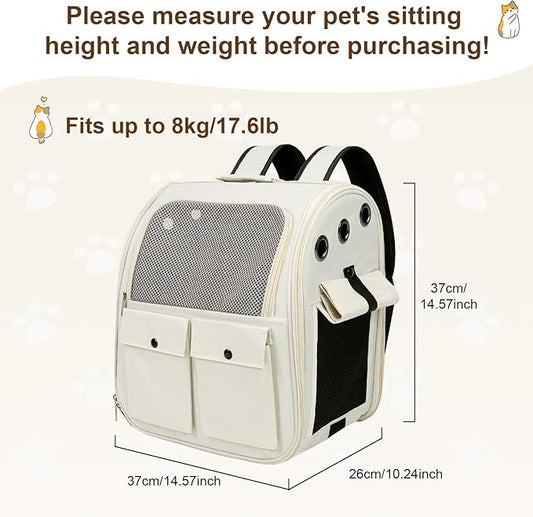 Airline Approved Cat Carrier Backpack - Ventilated Breathable Mesh for Small Dogs & Cats (15lbs), Soft Sided Dog Backpack for Hiking, Camping, Travel & Vet Visits with Padded Straps (White)