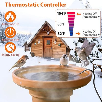 Bird Bath Heater for Outdoors in Winter, 70w Birdbath Deicer Thermostatic Controller Water Heater with 5FT Cable for Birdbaths, Chicken, Duck, Livestock, Poulty, Animal, Tank, Buckets