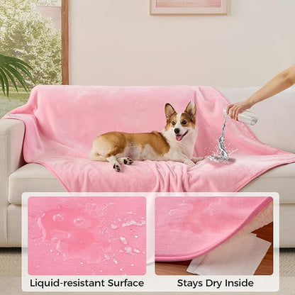 Sunheir Waterproof Dog Blankets for Large Dogs - Cat Blanket Washable for Couch Protection, Soft Sherpa Fleece Puppy Throw Blanket to Prevent Urine Leaks & Protects Furniture, 40"X 50", Pink