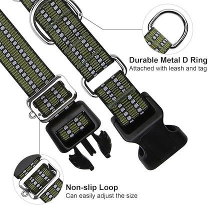 Martingale Dog Collar, Adjustable Nylon Reflective Collar with Quick Release Buckle (Forest Green, Small)