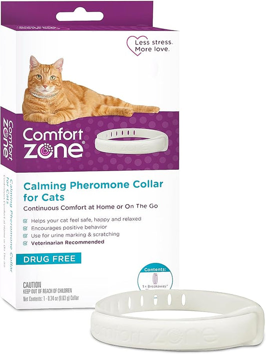 Comfort Zone Cat Calming Collar: 1 30-Day Calming Collar; Cat Pheromones Help Anxiety, Reduce Stress, Urine Marking, Scratching; Indoor or Outdoor Cats; Long-Lasting