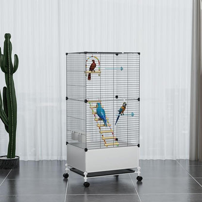 Big Flight Bird Cage, Black Parakeet Cages with Rolling Stand & Wheels, Wide Birdcage for Parrots Cockatiels Conure Budgie Canary Finch Lovebird