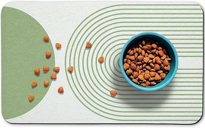 Dog Food Mats for Floors Waterproof, Cat Water Bowl Mats Pet Feeding Absorbent Mat Placemats for Food and Water Green Bohemia 12 * 20 inch