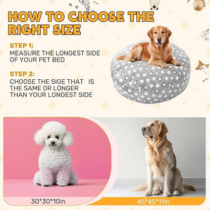 Youyole Large Washable Round Dog Bed Cover Replacement Waterproof 45 x 45 x 11 in Round Donut Bed Cover for Dog Soft Gray Pet Beds Protector Sheet with Lovely Star Print for Donut Beds & Pet Couch