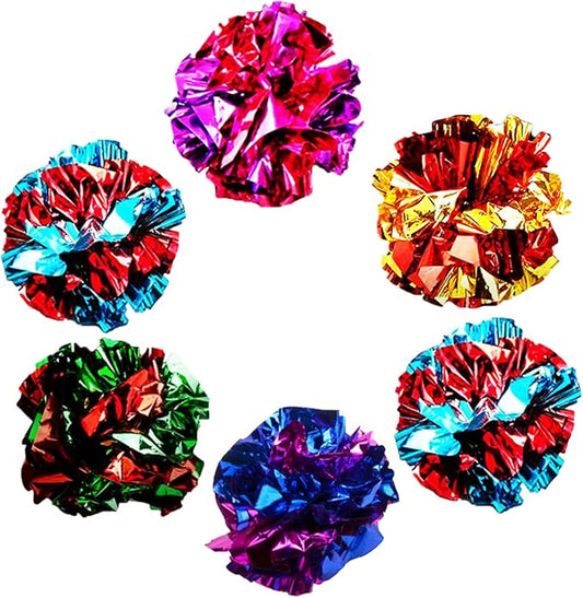 SunGrow Cat Crinkle Balls, Shiny, Mylar Crinkler, Stress-Relief Toy for Kittens, Interactive & Engaging, Keeps Grown-up Cats Active, Encourages Multi-cat Play, Provides Endless Entertainment, 6 Pcs