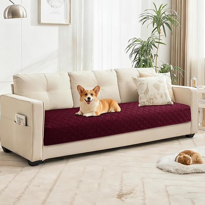 Waterproof Dog Bed Cover Pet Blanket, Soft Couch Cover for Dogs Washable, Non-Slip Dog Blanket Protect Furniture Couch Sofa Car for Puppy Large Dogs Cat Christmas (52x82 Inch, Burgundy)