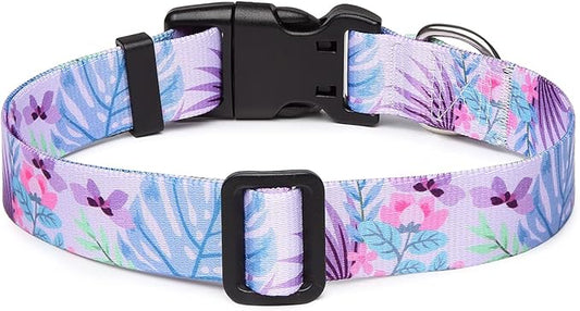 Mercano Adjustable Dog Collar - Special Design Patterns, Soft Nylon Comfortable Sturdy Pet Collar for Small Medium Large Dogs (M, Floral Purple)