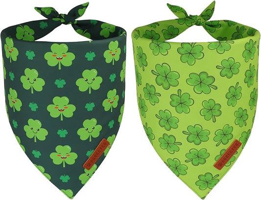 ADOGGYGO St Patrick Dog Bandana 2 Pack, Reversible Shamrock Pet Scarf Bib, Adjustable Fit Green St Patricks Day Bandanas for Medium Large Dogs (Large)