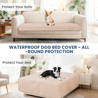 Waterproof Dog Blanket, Non-Slip Soft Pet Bed Cover, Couch Cover for Dogs Washable, Protects Sofa, Furniture, Crate, Car, Tear Resistant Leakproof Pet Blanket (68x82 Inch, Beige)